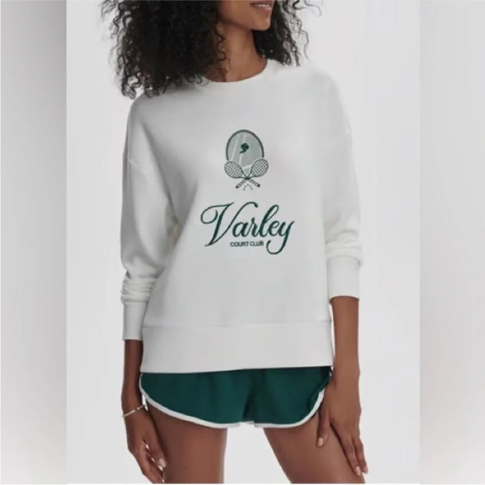 NWT Varley Women's Rasco Namesake White Forest Crew Neck Sweater - Picture 2 of 9